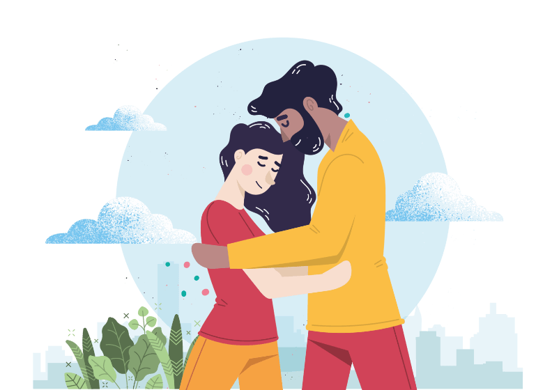 couple hugging, let's connect